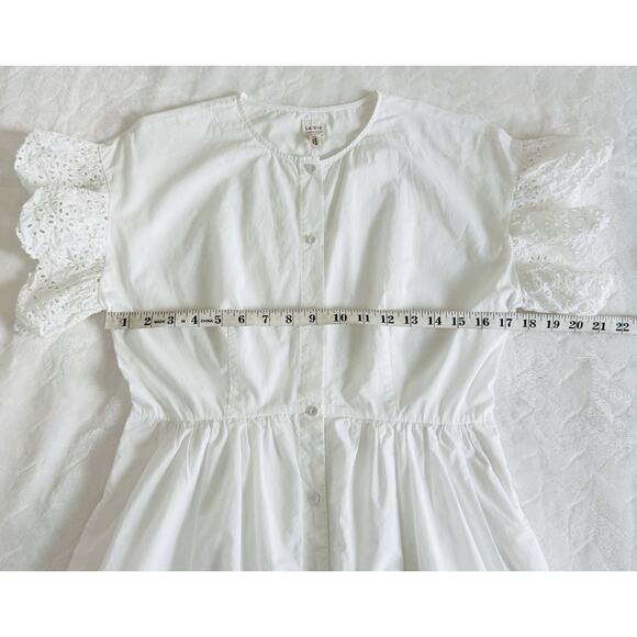 Rebecca Taylor La Vie Women Size S White Cotton Eyelet Scalloped Hem Shirt Dress - Picture 9 of 10